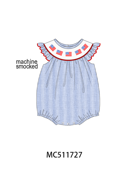 PO75 Blue seersucker Patriotic flag smocked collection 1