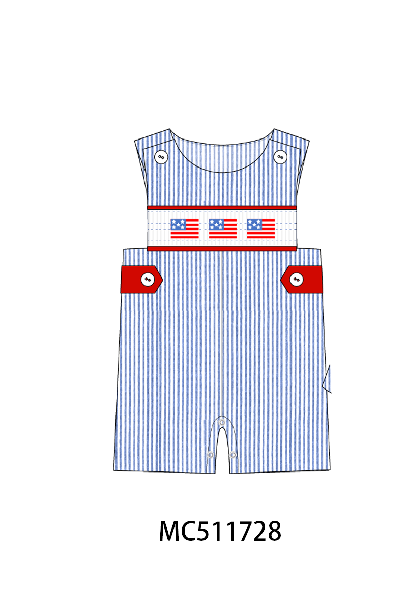 PO75 Blue seersucker Patriotic flag smocked collection 1
