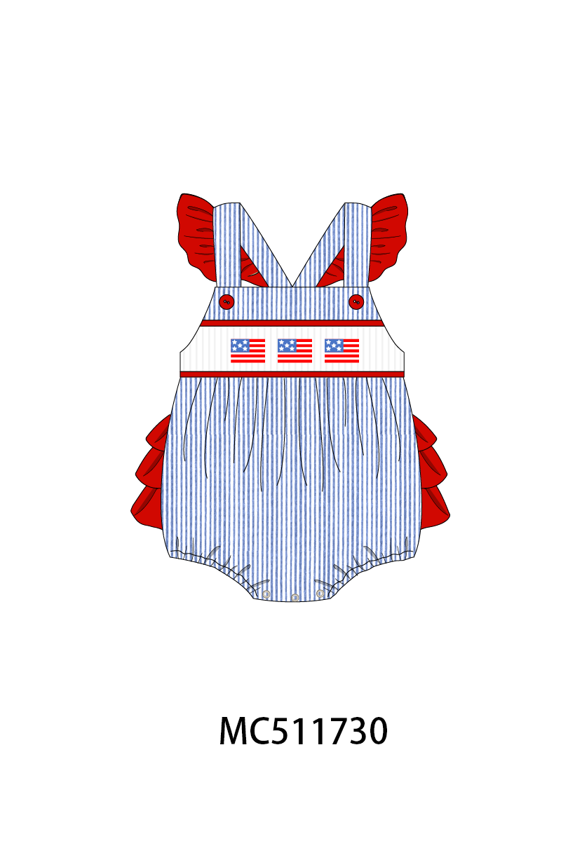 PO75 Blue seersucker Patriotic flag smocked collection 2