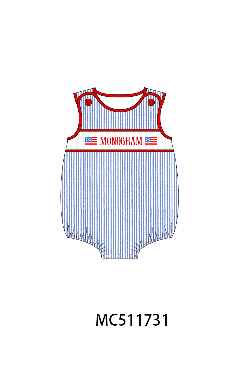 PO75 Blue seersucker Patriotic flag smocked collection 2