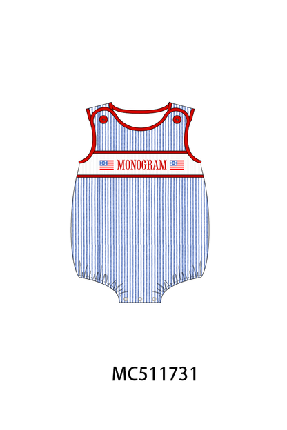 PO75 Blue seersucker Patriotic flag smocked collection 2