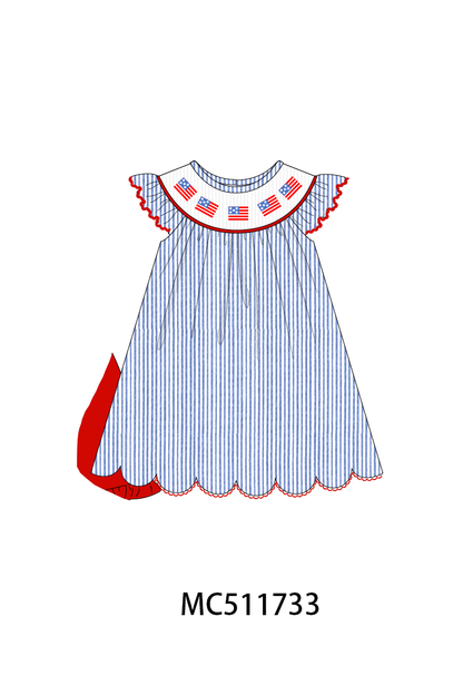 PO75 Blue seersucker Patriotic flag smocked collection 1