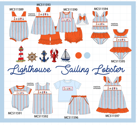 PO75 Orange sailboat lobster smocked stripe collection