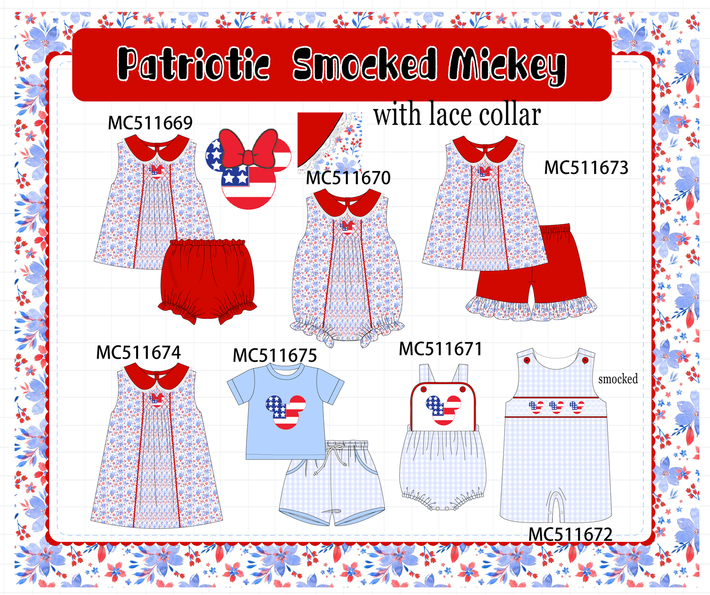 PO75 Patriotic character lace smocked collection