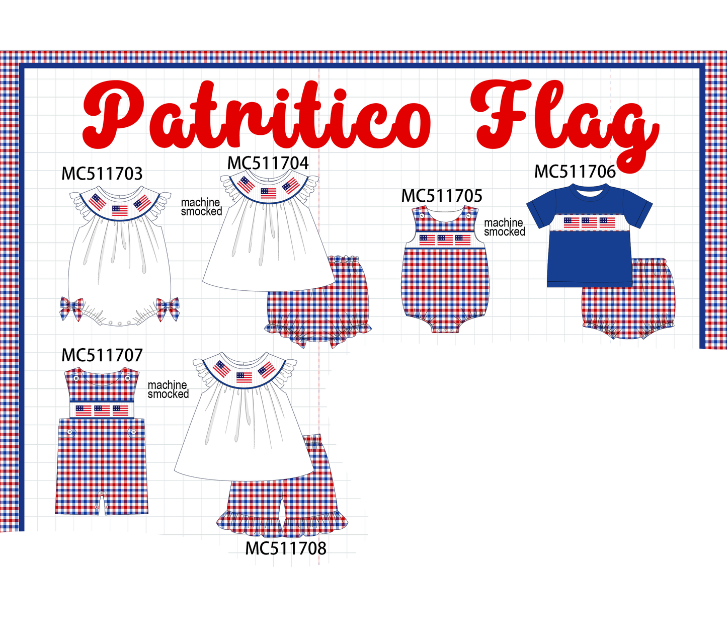 PO75 Patriotic flag smocked gingham collection 1