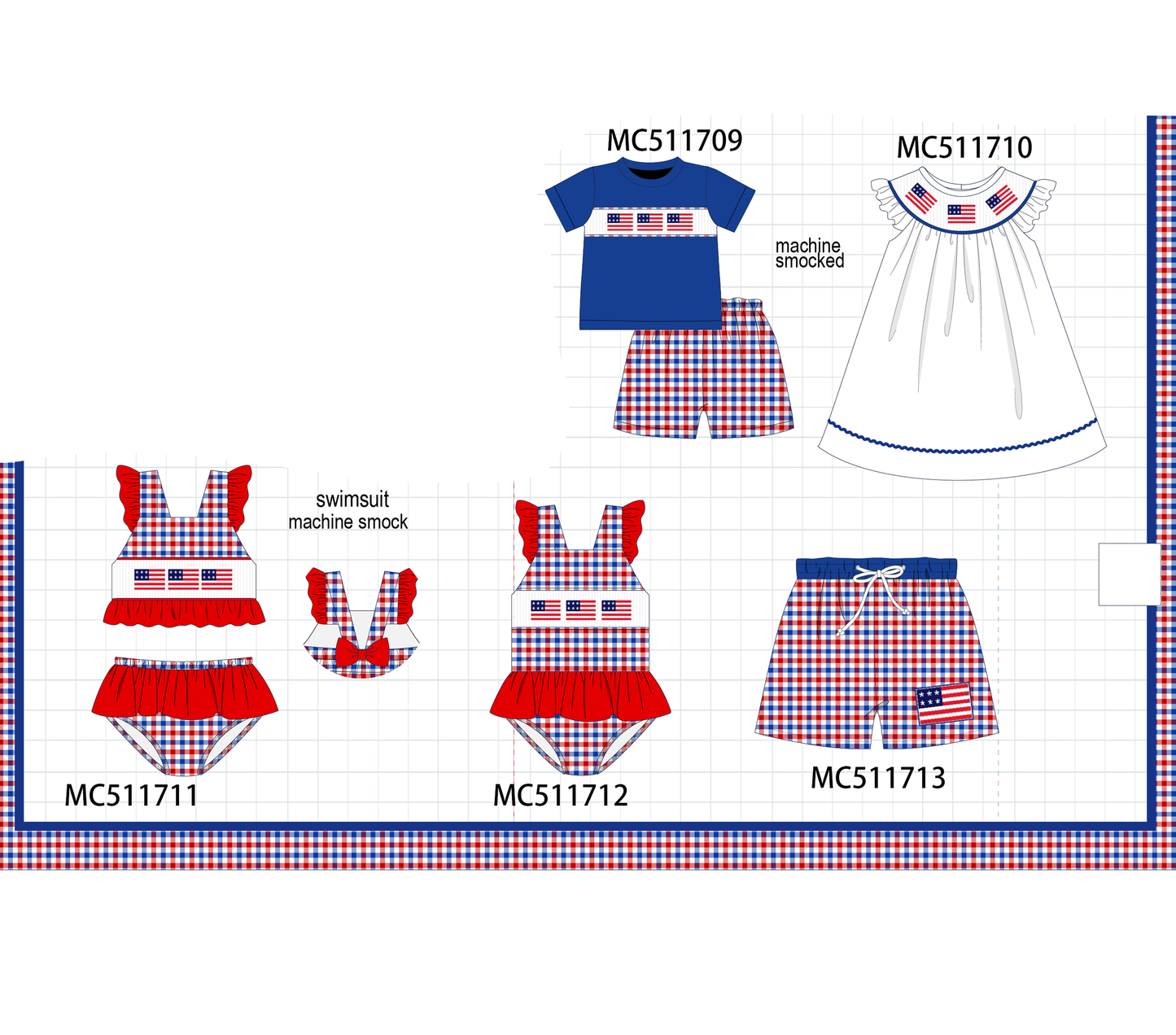 PO75 Patriotic flag smocked gingham collection 2