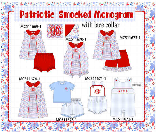 PO75 Patriotic monogram lace smocked collection
