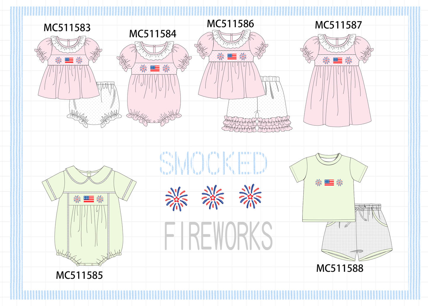 PO75 Pink Patriotic flag firework embroidery collection
