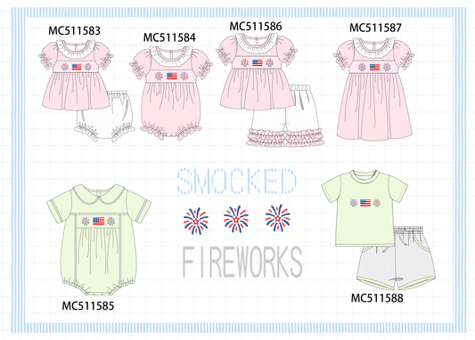 PO75 Pink Patriotic flag firework embroidery collection