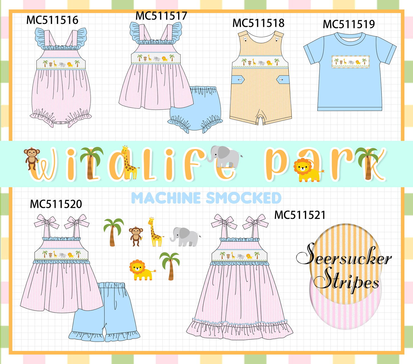 PO75 Pink stripe animal smocked collection