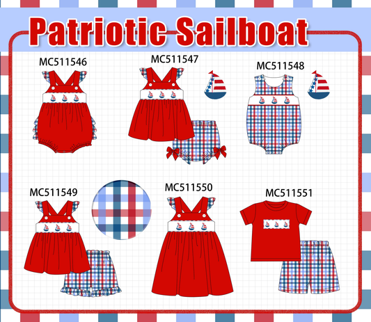 PO75 Red Patriotic sailboat embroidery gingham collection