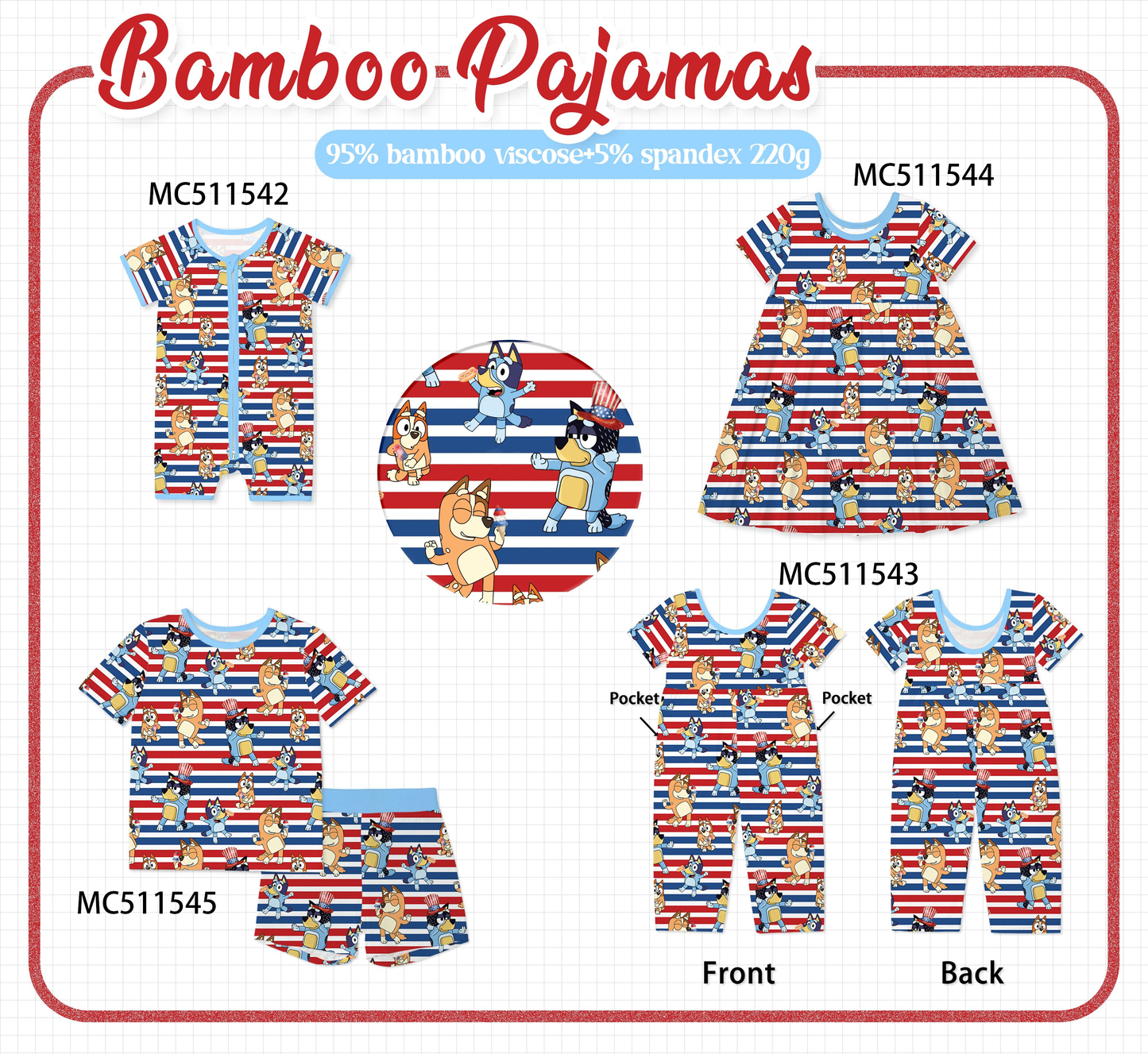 PO75 Red&blue stripe character bamboo pajama collection