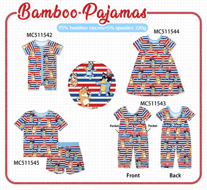 PO75 Red&blue stripe character bamboo pajama collection