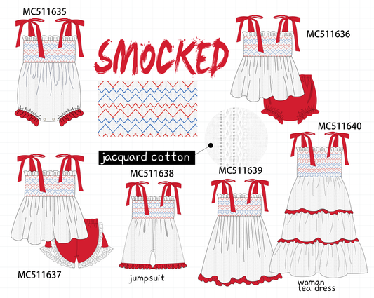 PO75 Red smocked jacquard ruffle collection