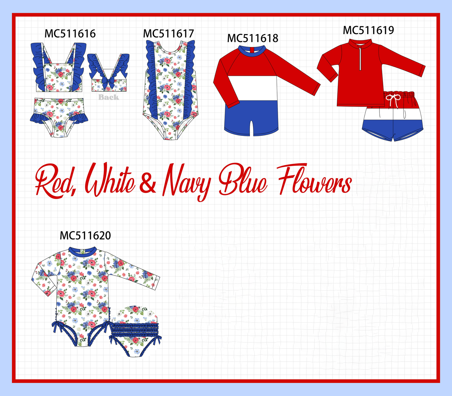 PO75 Red white navy Patriotic floral collection