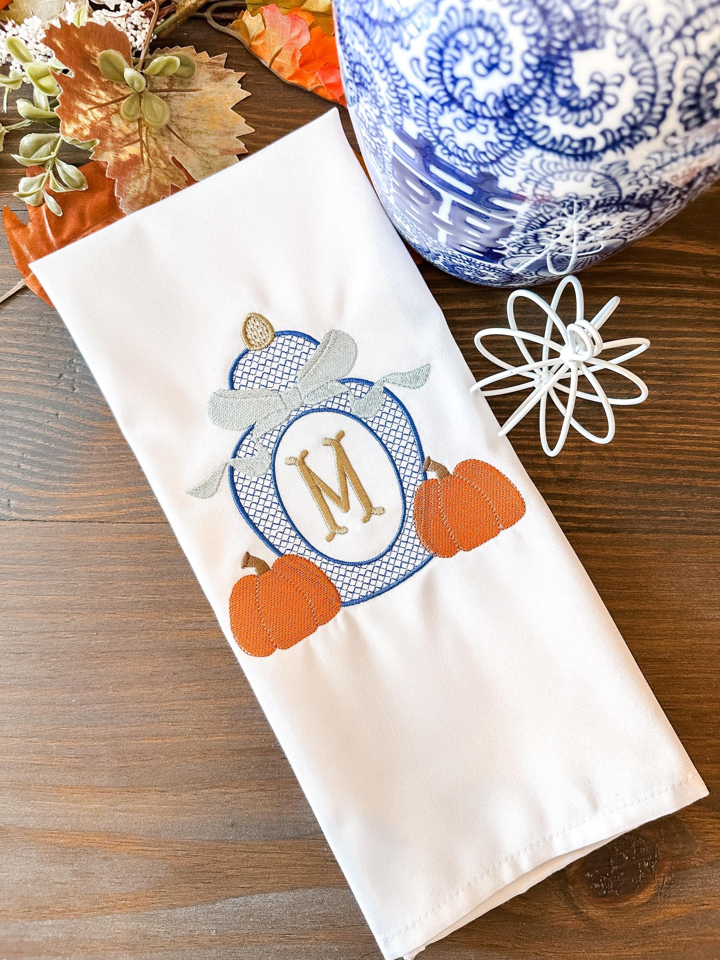 Flour Sack Monogramed Fall Ginger Jar Kitchen Towel